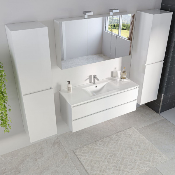 Ensemble Meuble Allibert ALMA 1 trou Armoire de toilette 2 colonnes Lavabo blanc 1200x472x460mm Blanc