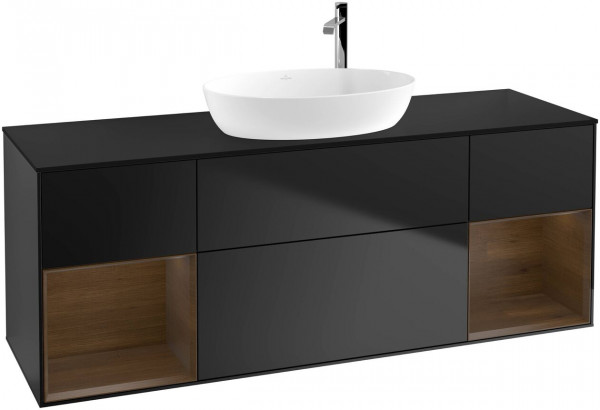 Meuble Pour Vasque à Poser Villeroy et Boch Finion Black/Walnut Veneer/Glass Black F982GNPD