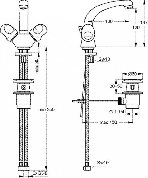 Ideal Standard Mengkraan met twee handgrepen Alpha Chroom B2039AA