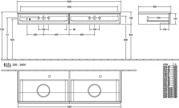 Dubbel Wastafelmeubel Villeroy en Boch Antao 1600x190x500mm Anthracite Matt Laquered