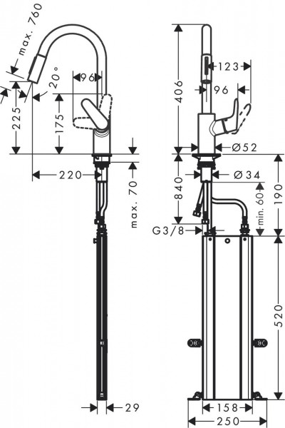 Hansgrohe SBox16-H240 Eéngreeps keukenmengkraan met uittrekbare vaatdouche SBox (73880)