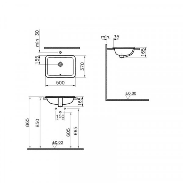 VitrA Inbouwwastafel zonder kraangaten S20