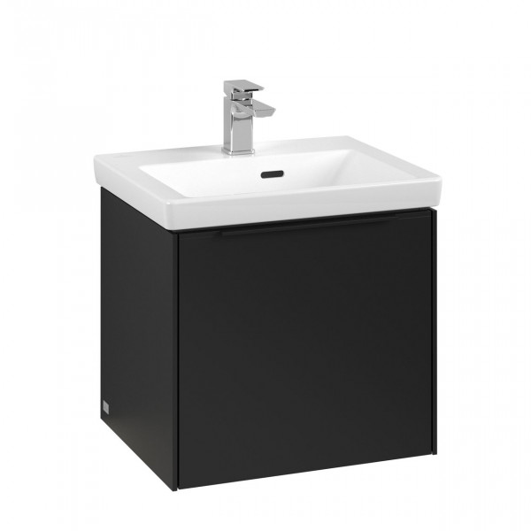 Villeroy & Boch Subway 3.0 wastafelonderkast 50x40x40cm met Volcano Black greep 1 softclose lade met LED verlichting 1 sifonuitsparing spaanplaat volcano black c580l1vl