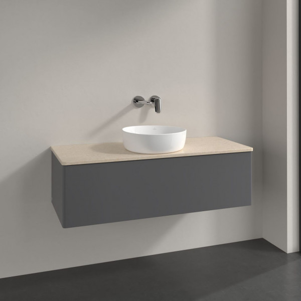 Meuble Pour Vasque à Poser Villeroy et Boch Antao Lumière 1 tiroir 1200x360x500mm Anthracite Matt Laquered/Boticcino