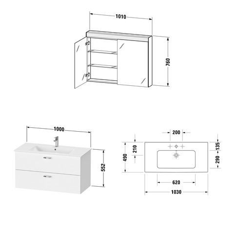 Badkamermeubel Set Duravit XBase Wastafel met badmeubel en spiegelkast 1030mm Walnut Dark