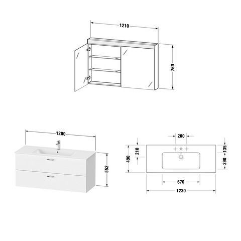 Badkamermeubel Set Duravit XBase Wastafel met badmeubel en spiegelkast 1230mm Natuurlijk Eiken