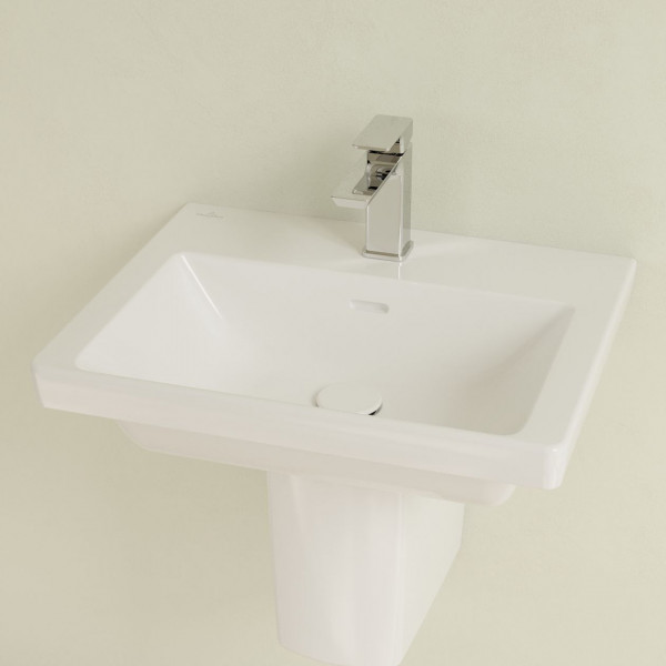 Villeroy & Boch Subway 3.0 wastafel 55x44x16.5cm Rechthoek 1 kraangat met overloopgat Wit Alpin glans Ceramic+ 4A7055R1