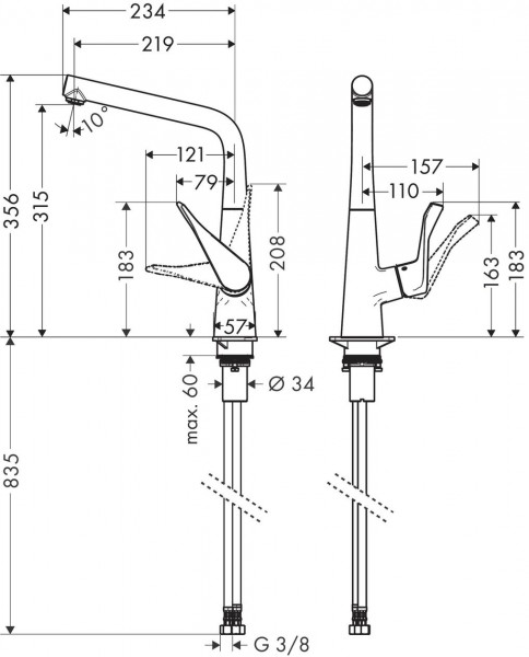 Hansgrohe Metris 1-gr keukenmengkraan 320 chroom 14782000