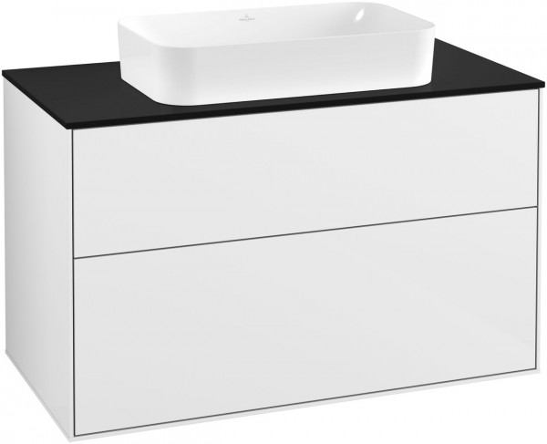 Meuble Pour Lavabo Encastrable Villeroy et Boch Finion avec éclairage mural Glossy White/Glass Black G23200GF