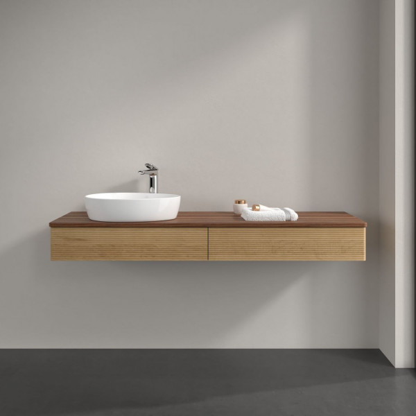 Wastafelmeubel Voor Opzet Waskom Villeroy en Boch Antao 1600x190x500mm Honey Oak/Warm Walnut