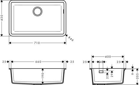 Hansgrohe Inbouw Spoelbak S51 SilicaTec 710 mm 43432170