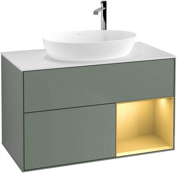 Meuble Pour Vasque à Poser Villeroy et Boch Finion Olive/Gold/Glass White F901HFGM