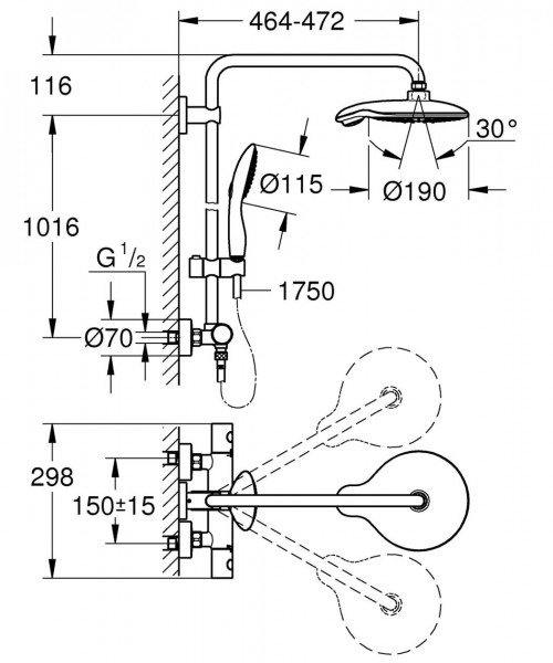 Grohe Regendouche Euphoria Power&Soul Power & Soul met thermostatische Mengkraan 26186000