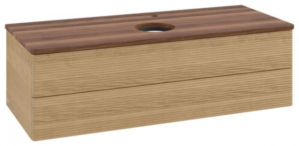 Meuble Pour Vasque à Poser Villeroy et Boch Antao avec Structure, Lumière 1 trou 2 tiroirs 1200x360x500mm Honey Oak/Warm Walnut