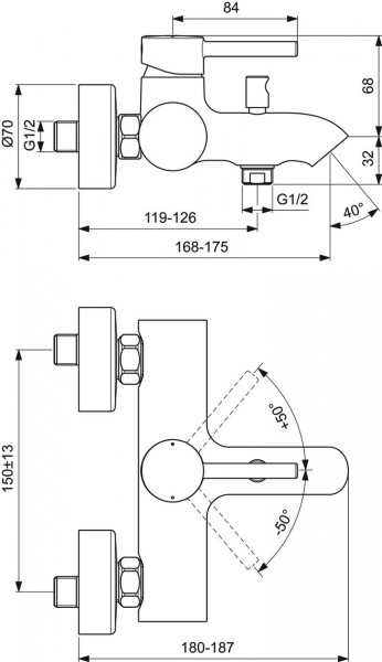 Thermostatische Mengkraan Bad Douche Ideal Standard CERALINE met omkeerventiel Chroom