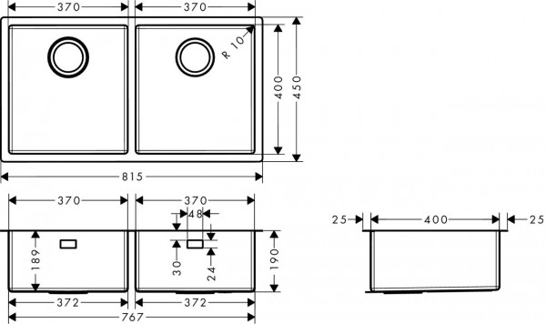 Hansgrohe S719-U765 Ondermontage spoelbak 370/370mm Logis (43430800)