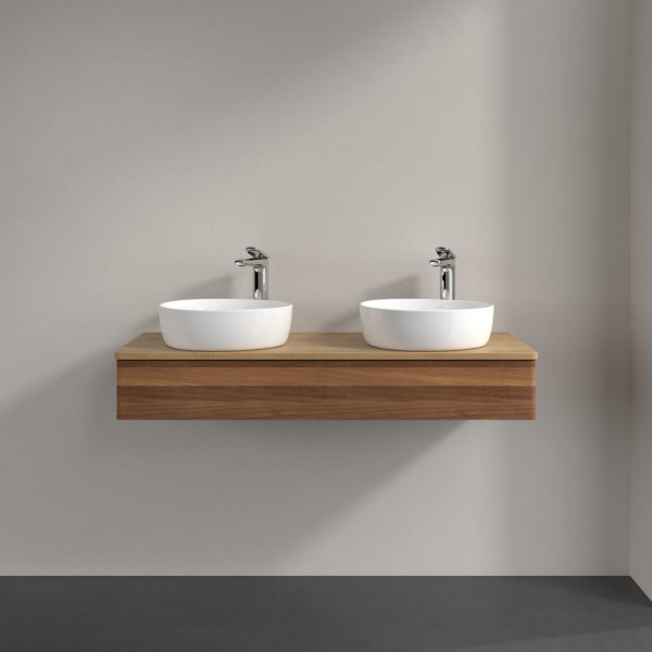 Dubbel Wastafelmeubel Villeroy en Boch Antao 2 x 1 gat, 1 lade 1200x190x500mm Warm Walnut/Honey Oak