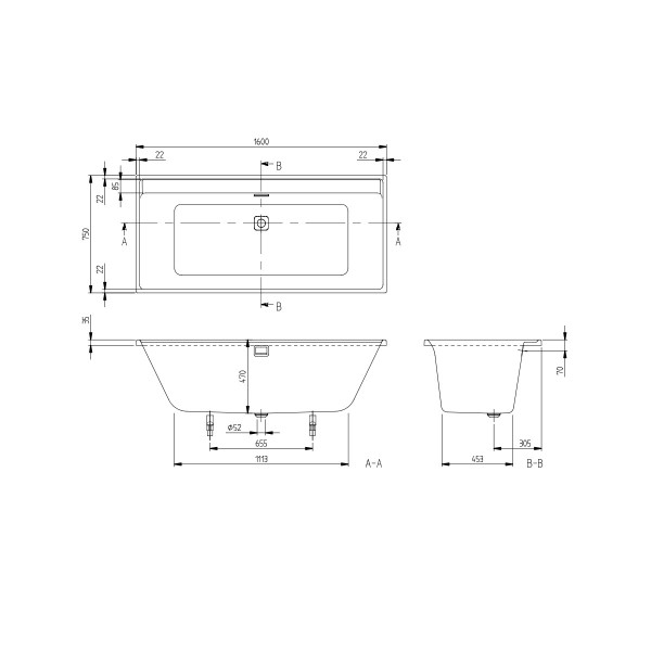 Villeroy en Boch Bubbelbad Rechthoekig Collaro 1600x750mm