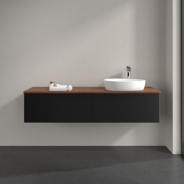 Wastafelmeubel Voor Opzet Waskom Villeroy en Boch Antao 1600x360x500mm Black Matt Laquered/Warm W...