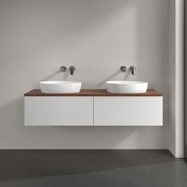 Dubbel Wastafelmeubel Villeroy en Boch Antao 1600x360x500mm Glossy White Lacquer/Warm Walnut