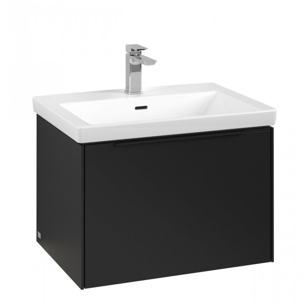 Villeroy & Boch Subway 3.0 wastafelonderkast 65x40x45cm met Volcano Black greep 1 softclose lade met LED verlichting 1 sifonuitsparing spaanplaat volcano black c575l1vl