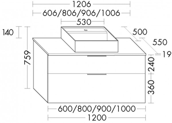 Set Meuble Salle De Bain Burgbad Eqio Lavabo 1 trou, Meuble 2 tiroirs 606x759mm Personnalisable SGUP060-PN258