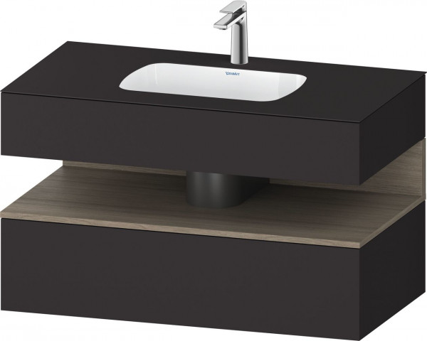 Set Meuble Salle De Bain Duravit Qatego Lavabo 1 trou, 1 tiroir, 1 niche éclairée 1000mm Chêne Terra Mat/Graphite Super Mat QA4786035800010