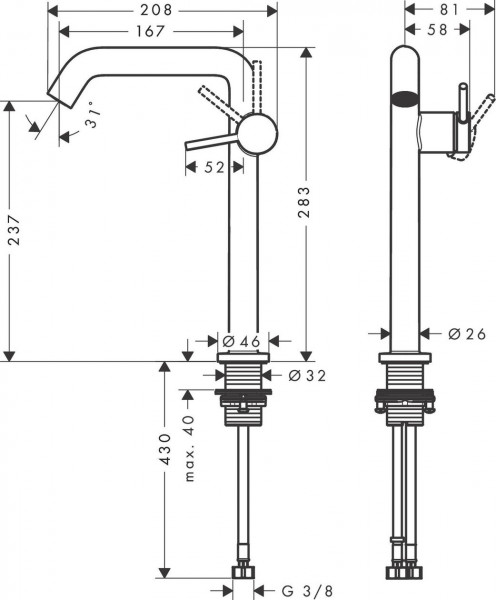 1 Gats Mengkraan Hansgrohe Tecturis S Fine 240 Coolstart Push-Open afvaltrim Geborsteld Brons