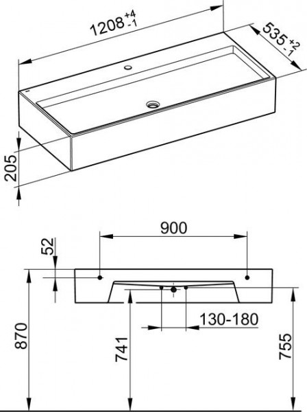 Hangende Wastafel Keuco Edition 90, 1 gat, 1208x205x535mm, Mineraal Gietijzer Wit