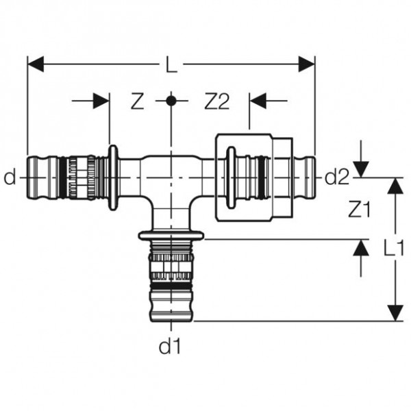 Geberit Snelkoppeling Mepla T-stuk met adapter MeplaFix d16-d16-MF20