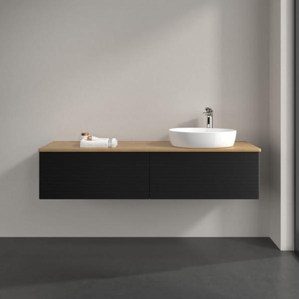 Wastafelmeubel Voor Opzet Waskom Villeroy en Boch Antao 1600x360x500mm Black Matt Laquered/Honey Oak