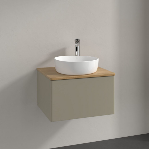 Meuble Pour Vasque à Poser Villeroy et Boch Antao 1 trou 1 tiroir 600x360x500mm Stone Grey Matt Lacquer/Honey Oak