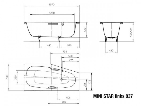 Kaldewei Hoekbad links 837 Mini Star (225300010)