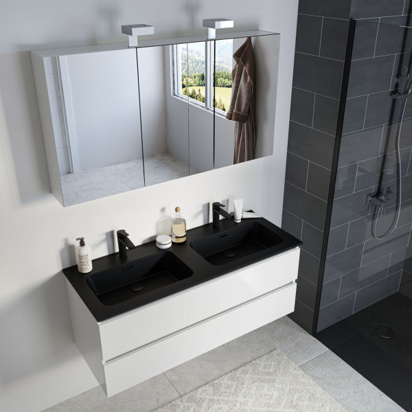 Ensemble Meuble Allibert ALMA 2 trous Armoire de toilette Lavabo double noir mat 1200x472x460mm Blanc