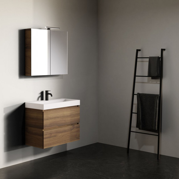 Ensemble Meuble Riho Spring Vow Lavabo 1 trou, 2 tiroirs, armoire de toilette 800x400mm Canella Brown