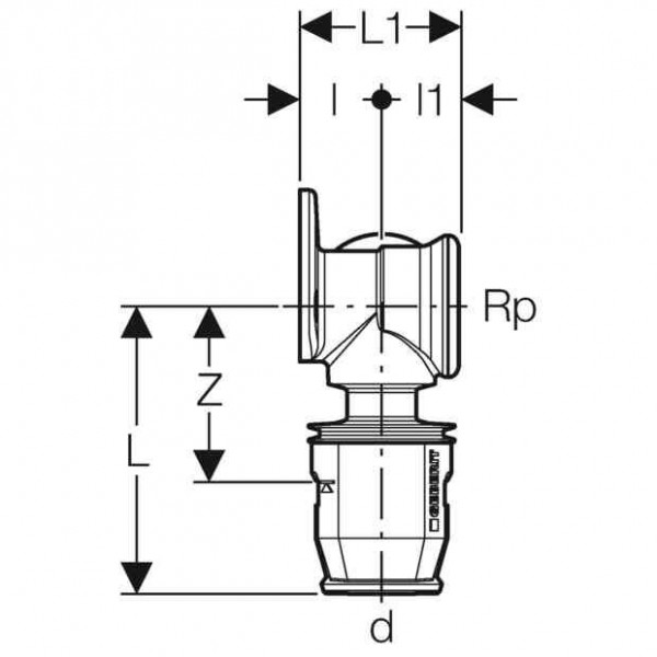 Geberit Aansluitbocht 90° ø 20 mm G1/2" 36 mm PushFit (651295001)