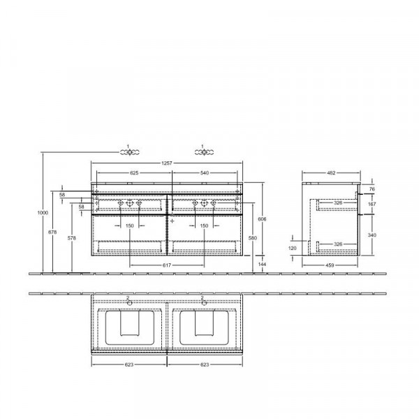 Villeroy en Boch Wastafelmeubels Venticello 1257 x 606 x 502 mm