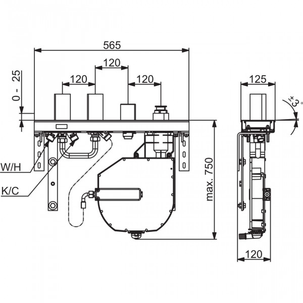 Hansa Compact basisgarnituur 4-gats tegelrandcomb.Met vloersteun 53080300