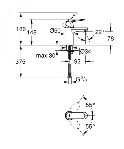 Grohe Wastafelmengkraan Eurosmart Cosmopolitan Maat S 1/2 32824000