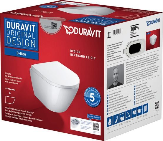Duravit D-Neo compact en randloos hangtoilet met toiletbril 37x48x40 cm Wit