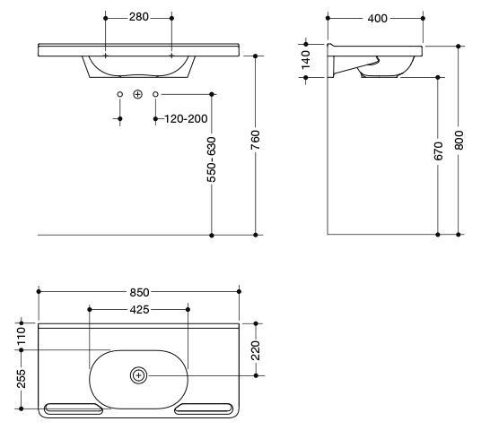 Hewi Hangende Wastafel 850 mm Alpenwit 950.11.250