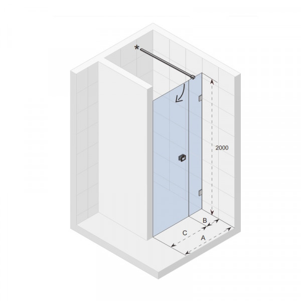 Douchedeur Draaibaar Riho Scandic NXT voor nis, rechtse versie 1180x2000mm Chroom