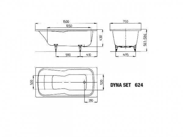 Kaldewei Standaard Bad model 624 Dyna Set (226600010)