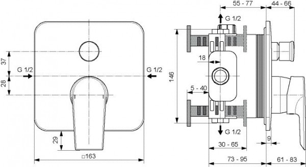 Ideal Standard Tesi afbouwdeel voor inbouw douche/badkraan 16.3x16.3cm voor inbouwdeel EASY-box chroom A6586AA