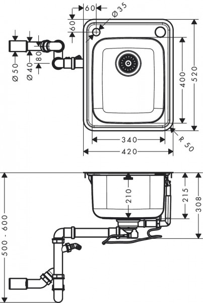 Hansgrohe Inbouw Spoelbak S41 S412