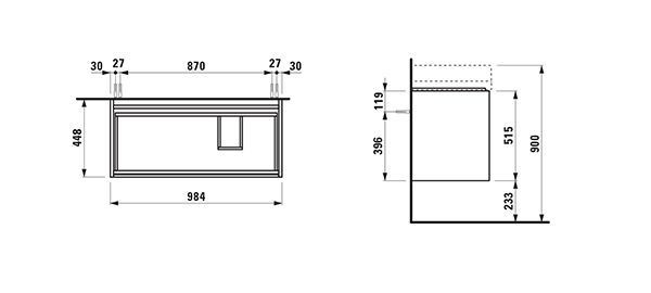 Wastafelmeubel Voor Opzet Waskom Laufen LANI Spoelbak rechts voor Living City 448x984x515mm Glanz...