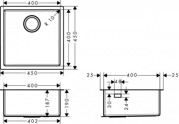 Hansgrohe S719-U400 Onderbouwspoelbak 400 mm S71 (43425800)