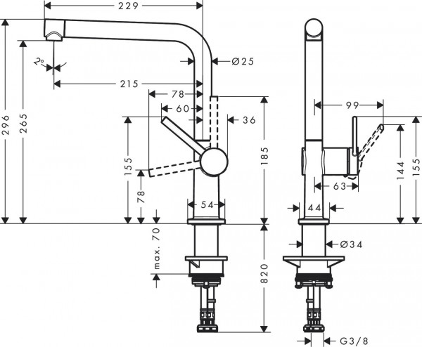 Hansgrohe Talis M54 ééngreeps keukenmengkraan met draaibare L-uitloop 29,6 cm, rvs