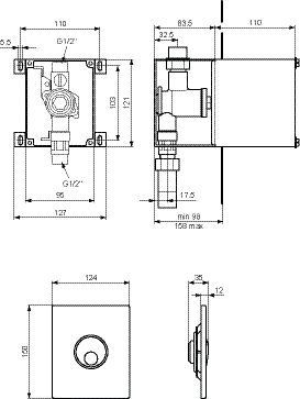 Ideal Standard Bedieningspaneel SEPTA PRO U3 124x150x12mm 1-toets spoeling