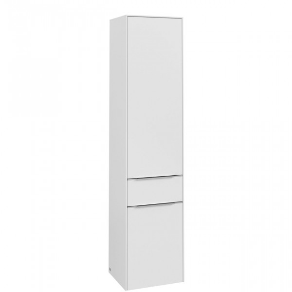 Villeroy & Boch Subway 3.0 badkamerkast 40x35x170cm met 2 rechtsdraaiende softclose deuren 1 lade opbouw met aluminium glanzende greep spaanplaat Pure white C59100VF